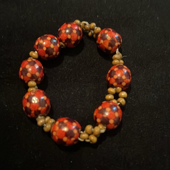 Beaded Brown, Orange, & Tan Stretchy Bracelet - Picture 7 of 17